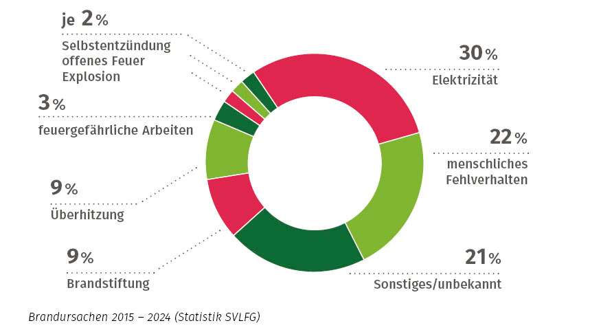 Vergrößerung des Bildes für Die Grafik weist als Ringdiagramm die prozentualen Anteile von Brandursachen aus..