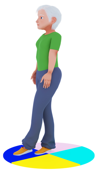 Vergrößerung des Bildes für Avatar, der Tippübung zeigt. Hier tippt er mit dem linken Fuß..
