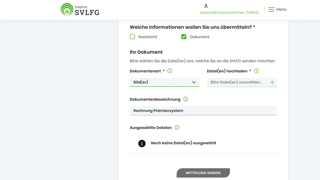 Vergrößerung des Bildes für Informationen senden über das Postfach "meine SVLFG".